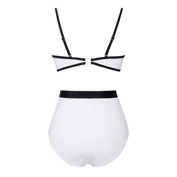 White & Black  High Waisted 2 Piece Swimsuit #1224 - Picture 4 of 5